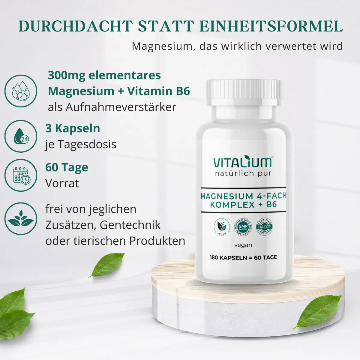 Magnesium 4-fach Komplex mit 300 mg elementarem Magnesium und Vitamin B6