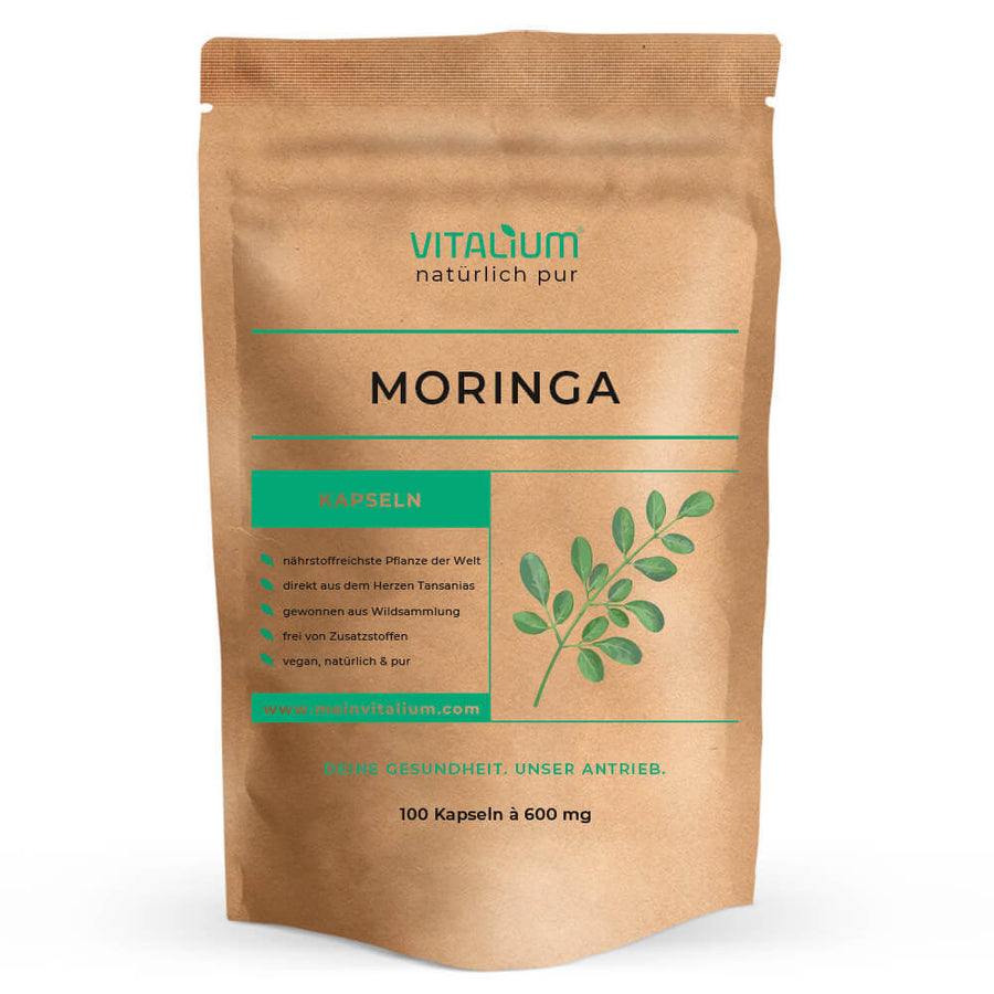 Moringa Kapseln von meinVitalium, Vorderseite des Beutels